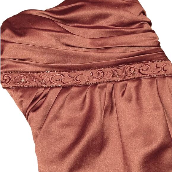 David's Bridal Boho Copper Bridesmaid Dress Rust Orange Satin Prom Strapless - Picture 4 of 8